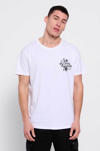Funky Buddha ανδρικό βαμβακερό T-shirt μονόχρωμο με τύπωμα στο στήθος - FBM007-364-04 Λευκό XL